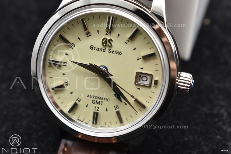 Leather GMT Elegance GSF Brown Best Edition Comfortable 886 Strap Dial Seiko SS on 1:1 Grand Cream NH 0812